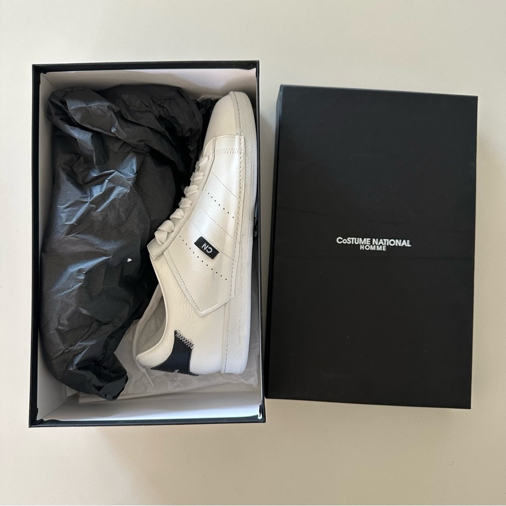New with Box! Costume National Men’s Logo Leather Low Top Sneakers - Picture 3 of 8